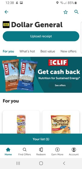 Dollar General homepage on Ibotta App