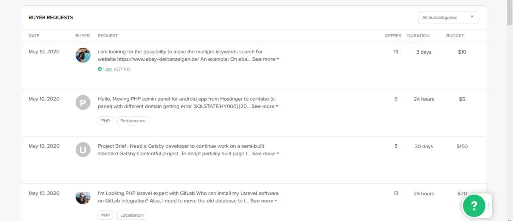 Fiverr buyer requests screenshot