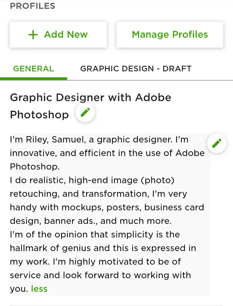 Upwork edit profile screenshot