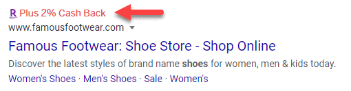 Rakuten Chrome extension on Google search