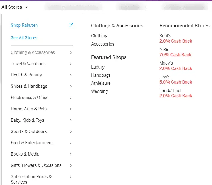 Rakuten all stores and categories