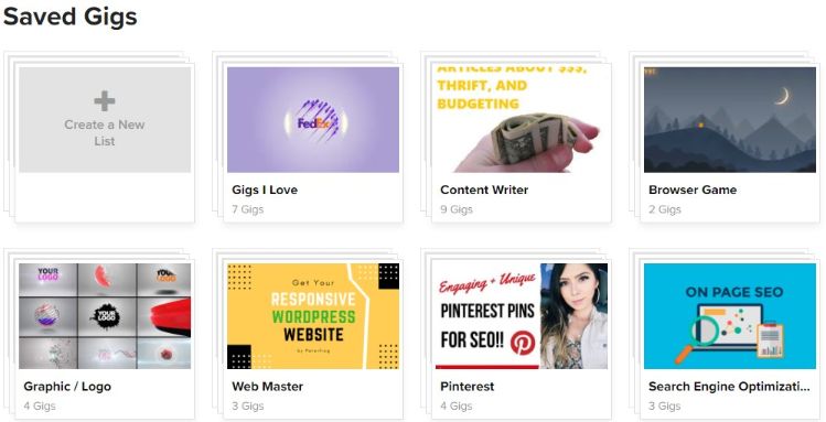 Saved Fiverr gigs