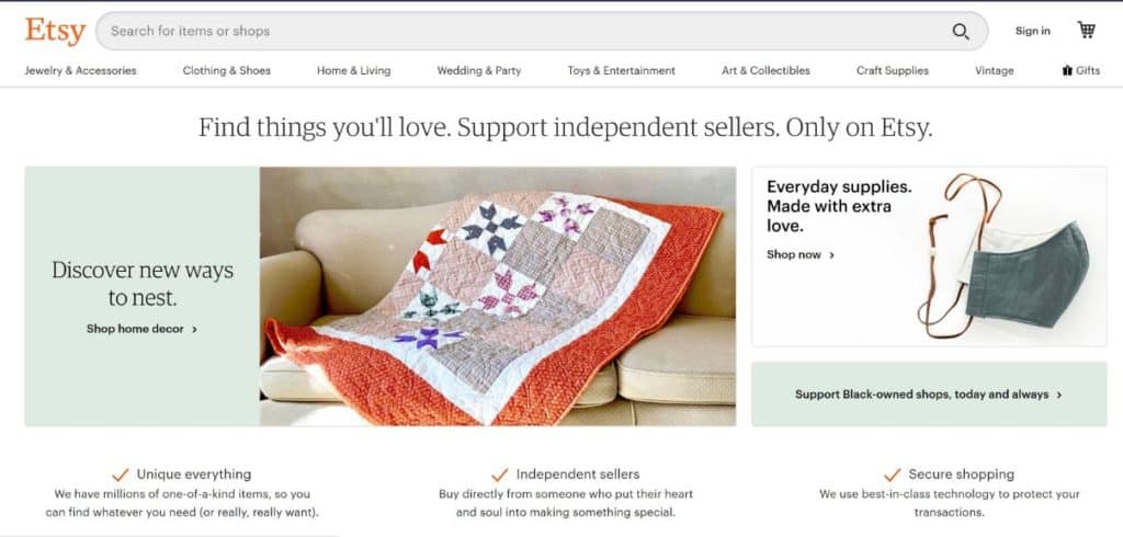 Etsy Home Page