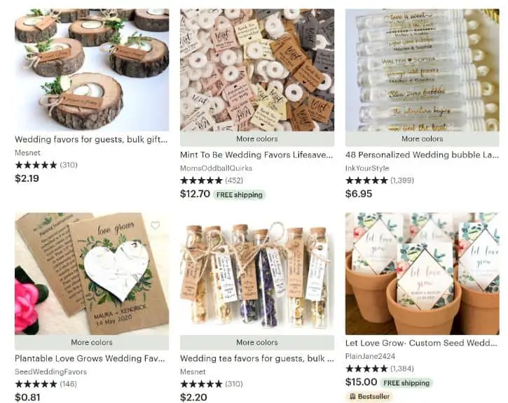 Wedding Favors are popular items to sell on Etsy