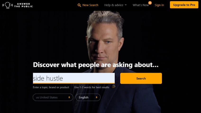 AnswerThePublic side hustle search