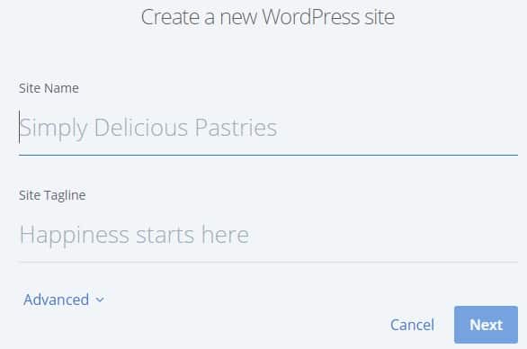 Bluehost create a new site name