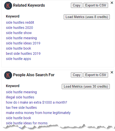 Keyword Anywhere Side Hustle search result