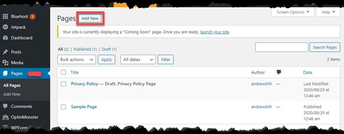WordPress Pages
