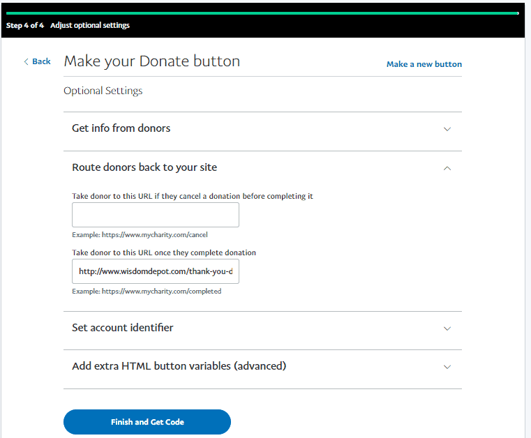 Paypal donation button setup step 4