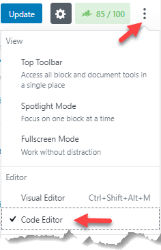 Wordpress classic Code editor