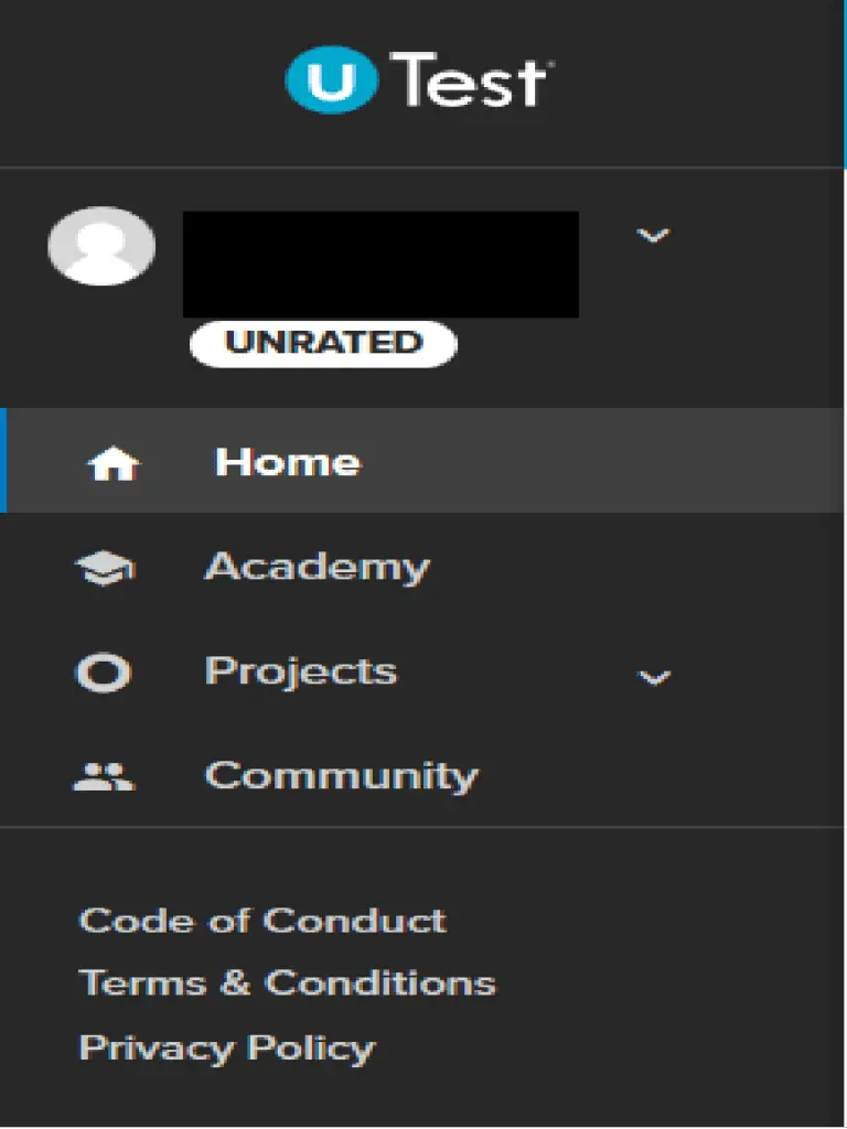 uTest side menu