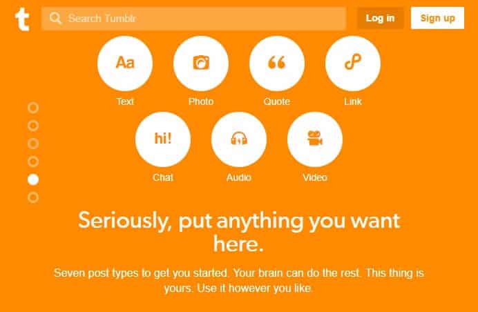 Tumblr free blogging site editor