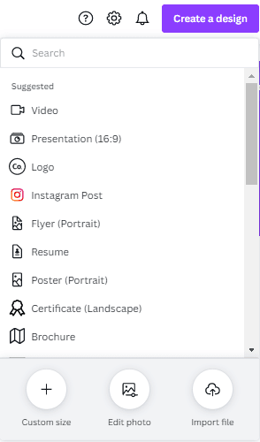 Canva Create a Design