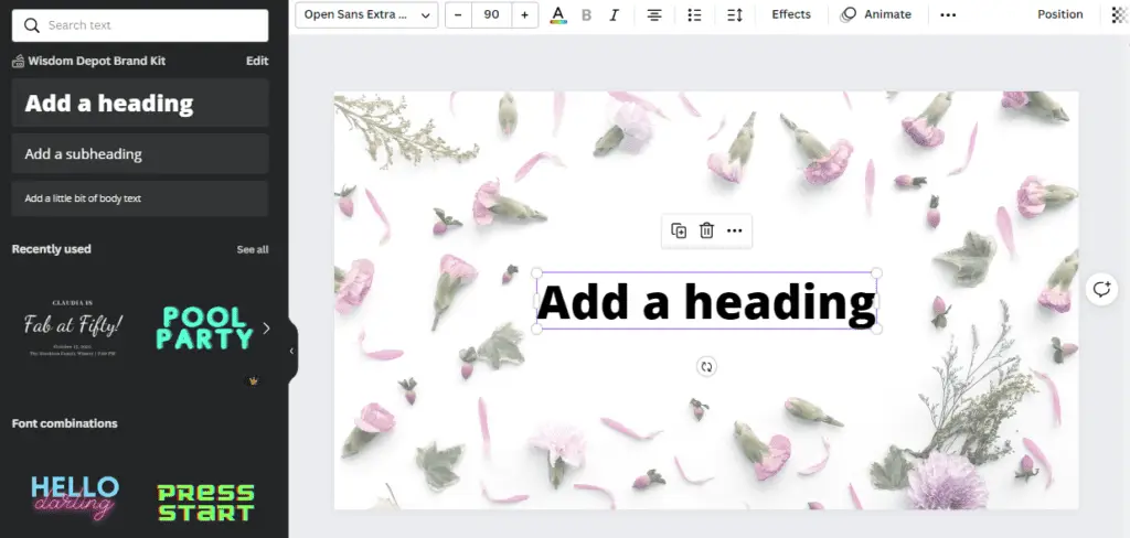 Canva Font Editing Menu