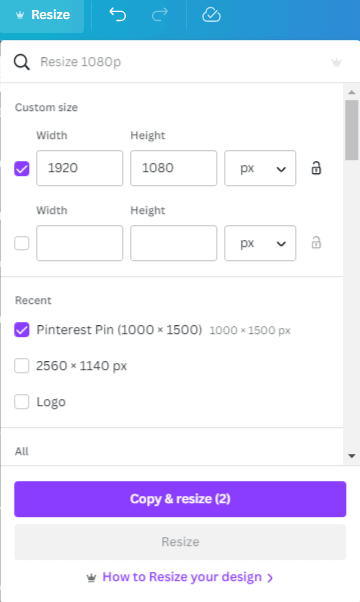 Canva Resize