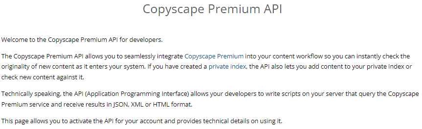 Copyscape Premium API integration