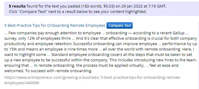 Copyscape plagiarism detection Entrapreneur