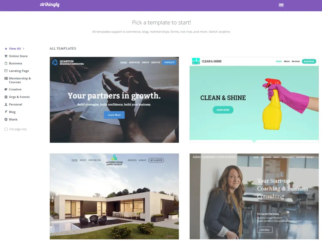 Strikingly All Templates