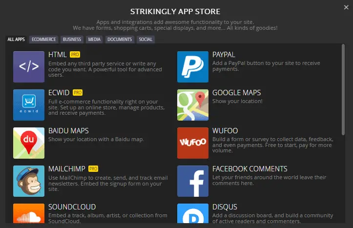 Strikingly App Store - All