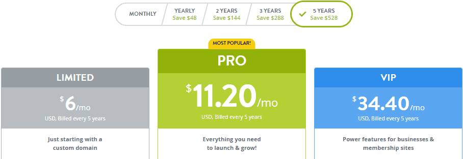 Strikingly Pricing 5 year plan