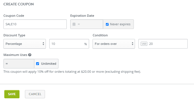 Strikingly create coupon