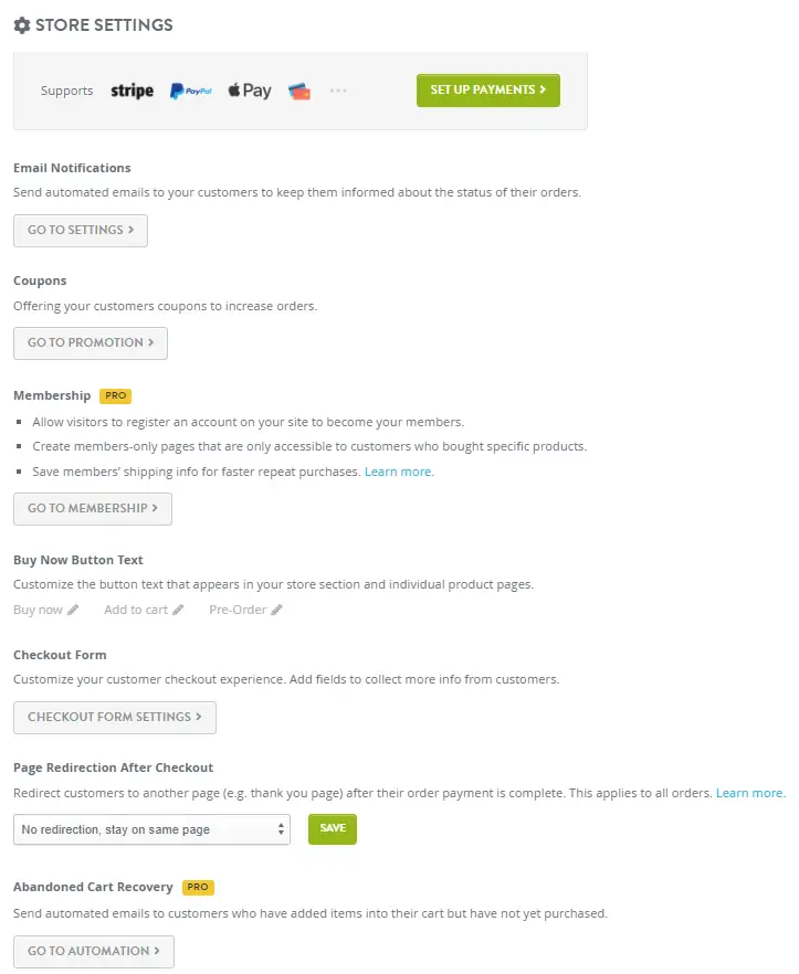 Strikingly eCommerce Store Setting