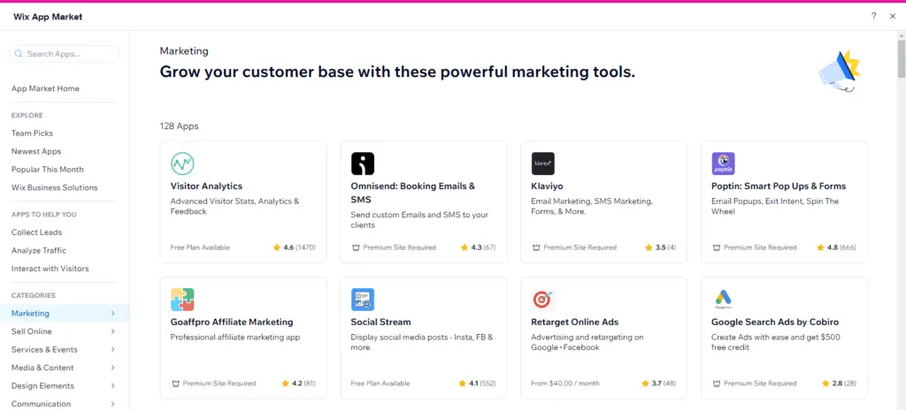 Wix App Market - Marketing