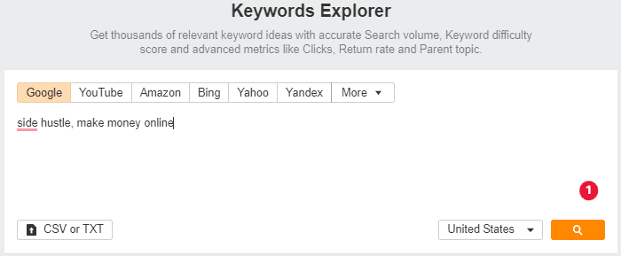 AHREF Keyword Explorer two entries