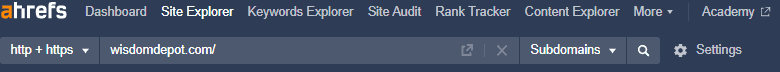 Ahrefs top menu bar