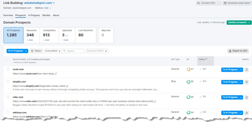 Semrush link building tool
