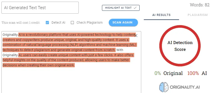 Originality AI Content with Highlight