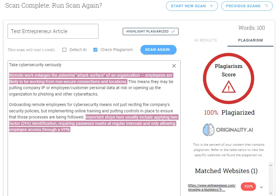 Originality Content Scan Entrapreneur Plagariasm Check