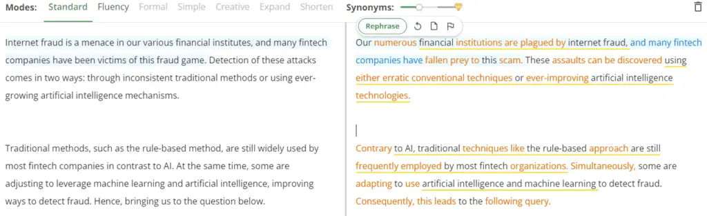 Using Quillbot to paraphrase Entrepreneur article