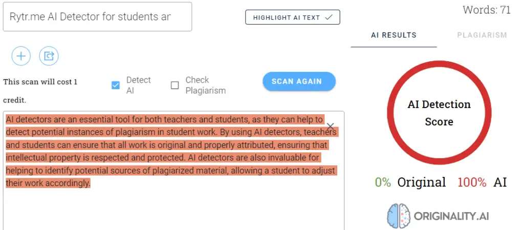 Originality Rytr AI Detector